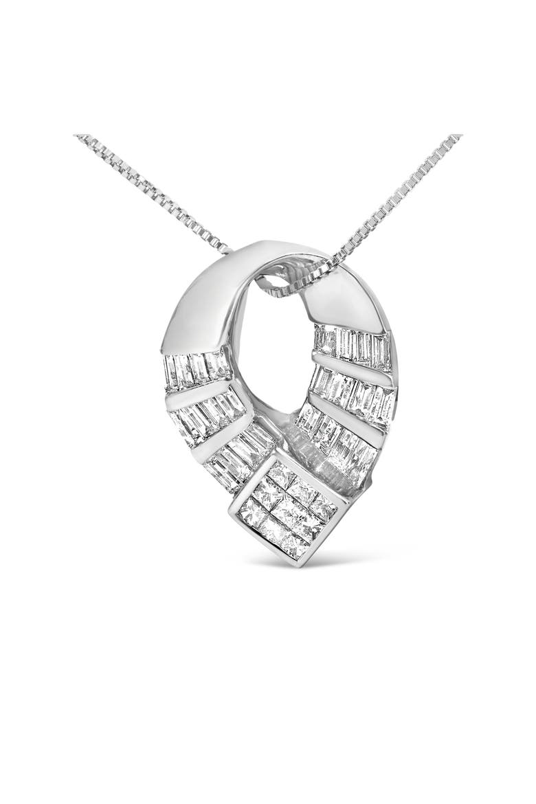14k White Gold 1 5/8 Cttw Invisible Set Diamond Curved Oval Shape Pendant Necklace, Alternate, color, White