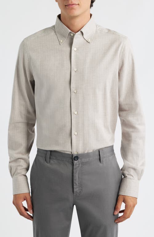 Emanuel Berg Modern Fit Beige Mélange Brushed Cotton Herringbone Dress Shirt in Light Beige  product