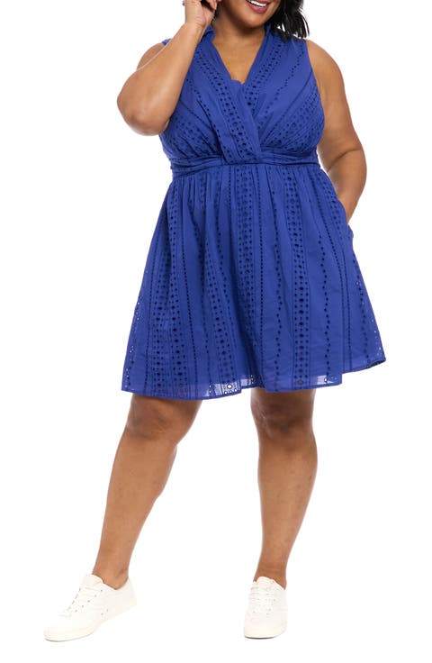 Front Twist Cotton Eyelet A-Line Dress (Plus)