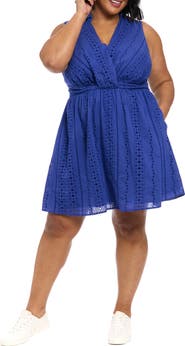 London Times Front Twist Cotton Eyelet A-Line Dress