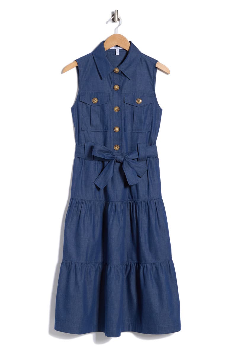 Florence Sleeveless Cotton Shirtdress, Alternate, color, DEEP BLUE