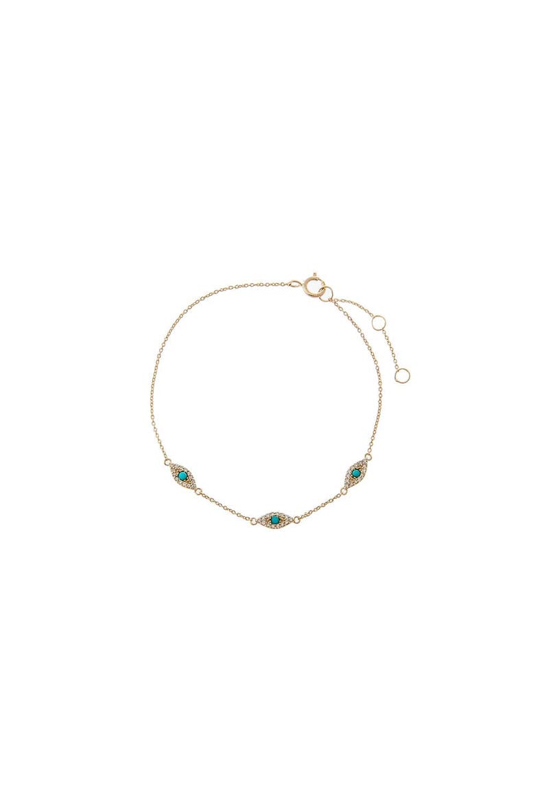 Diamond Pave & Turquoise Multi Evil Eye Bracelet 14K, Main, color, 14K Gold