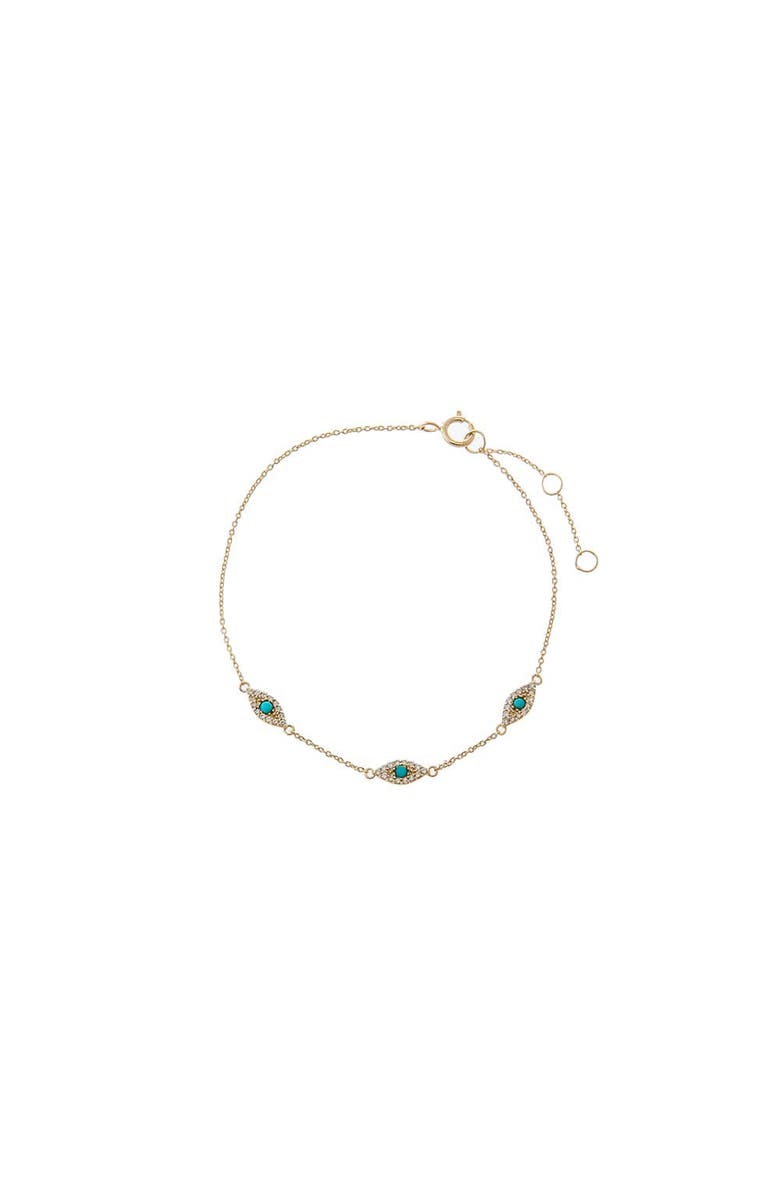 BY ADINA EDEN Diamond Pave & Turquoise Multi Evil Eye Bracelet 14K, Main, color, 14K Gold