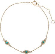 BY ADINA EDEN Diamond Pave & Turquoise Multi Evil Eye Bracelet 14K