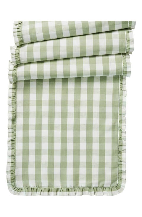 Gingham Ruffle Cotton & Linen Table Runner