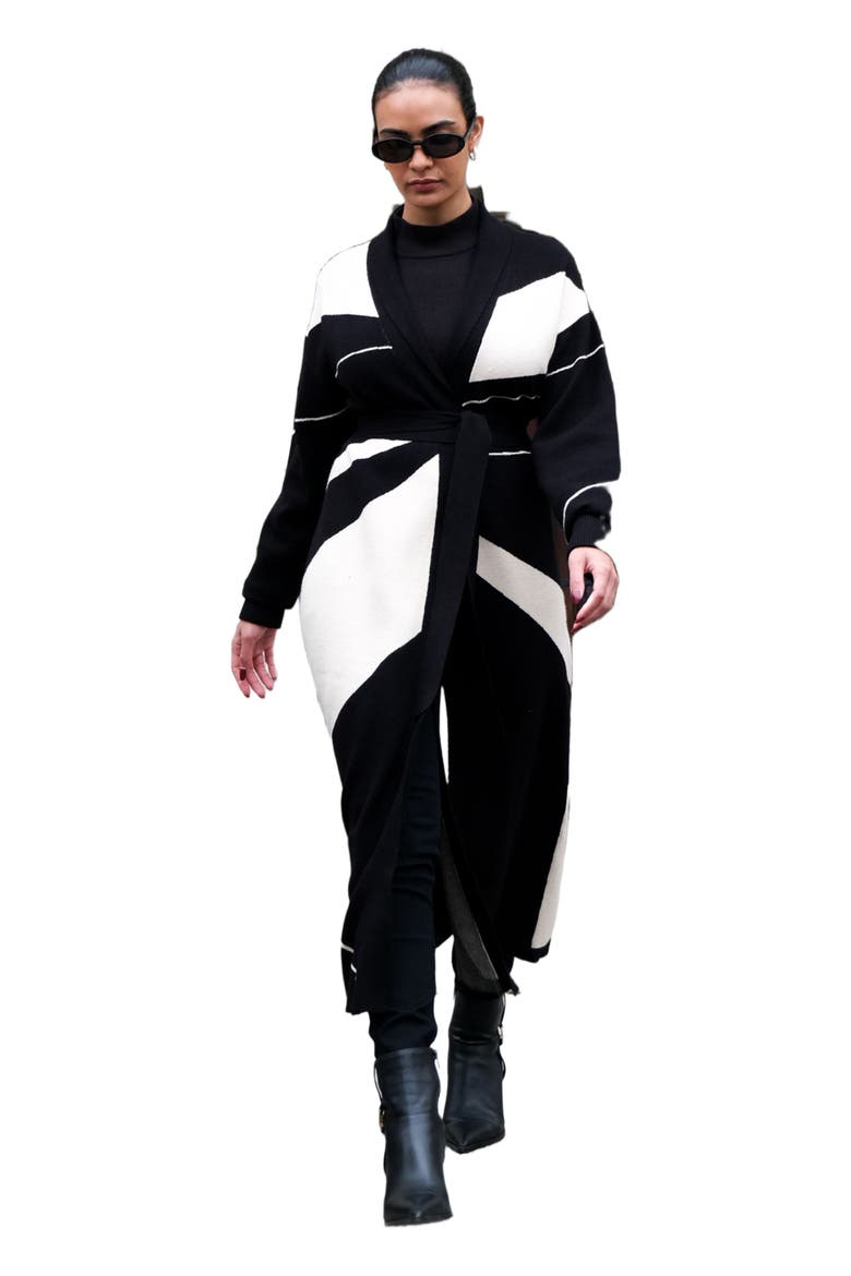 Liya Long Knit Cardigan, Alternate, color, Fama Noir