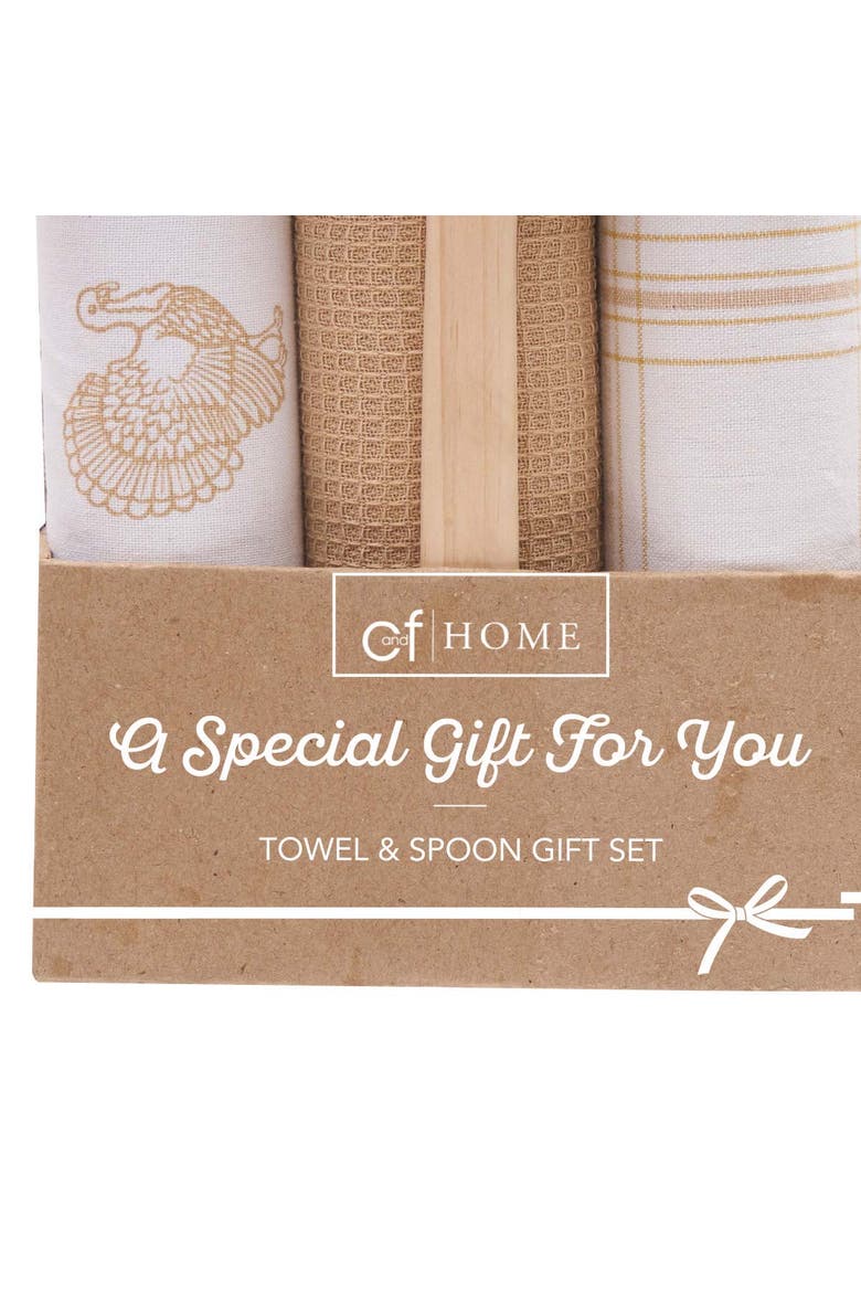 Turkey Time & Plaid Dishtowel & Spoon Gift Bundle Set of 4, Alternate, color, Beige