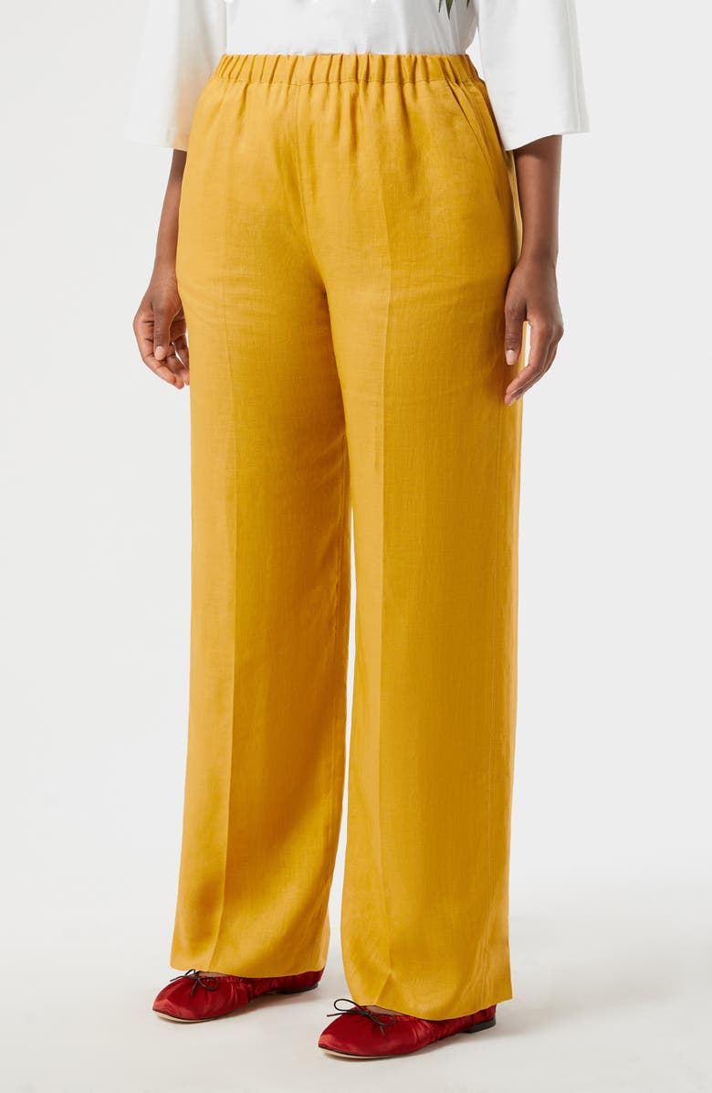 Marina Rinaldi Rocco Straight Leg Linen Pants, Main, color, Honey