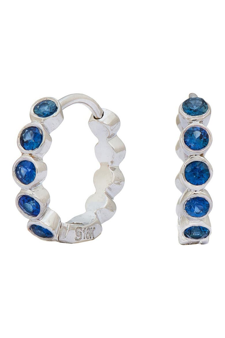 18k Gold Sapphire Huggie Hoop Earrings, Main, color, 18K WHITE GOLD