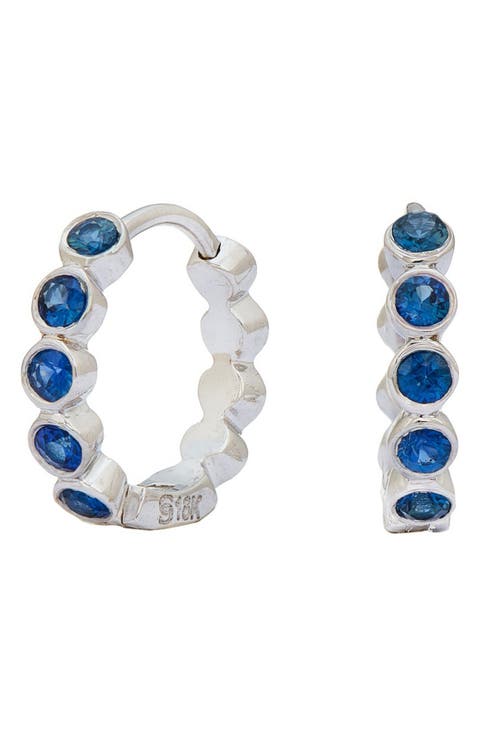18k Gold Sapphire Huggie Hoop Earrings