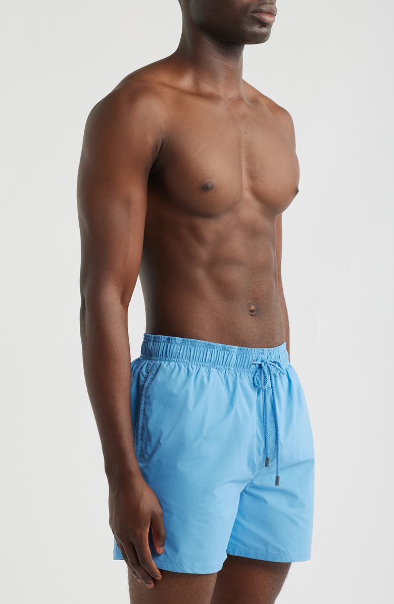 Bugatchi Zane Mid Length Print Swim Trunks, Alternate, color, Classic Blue