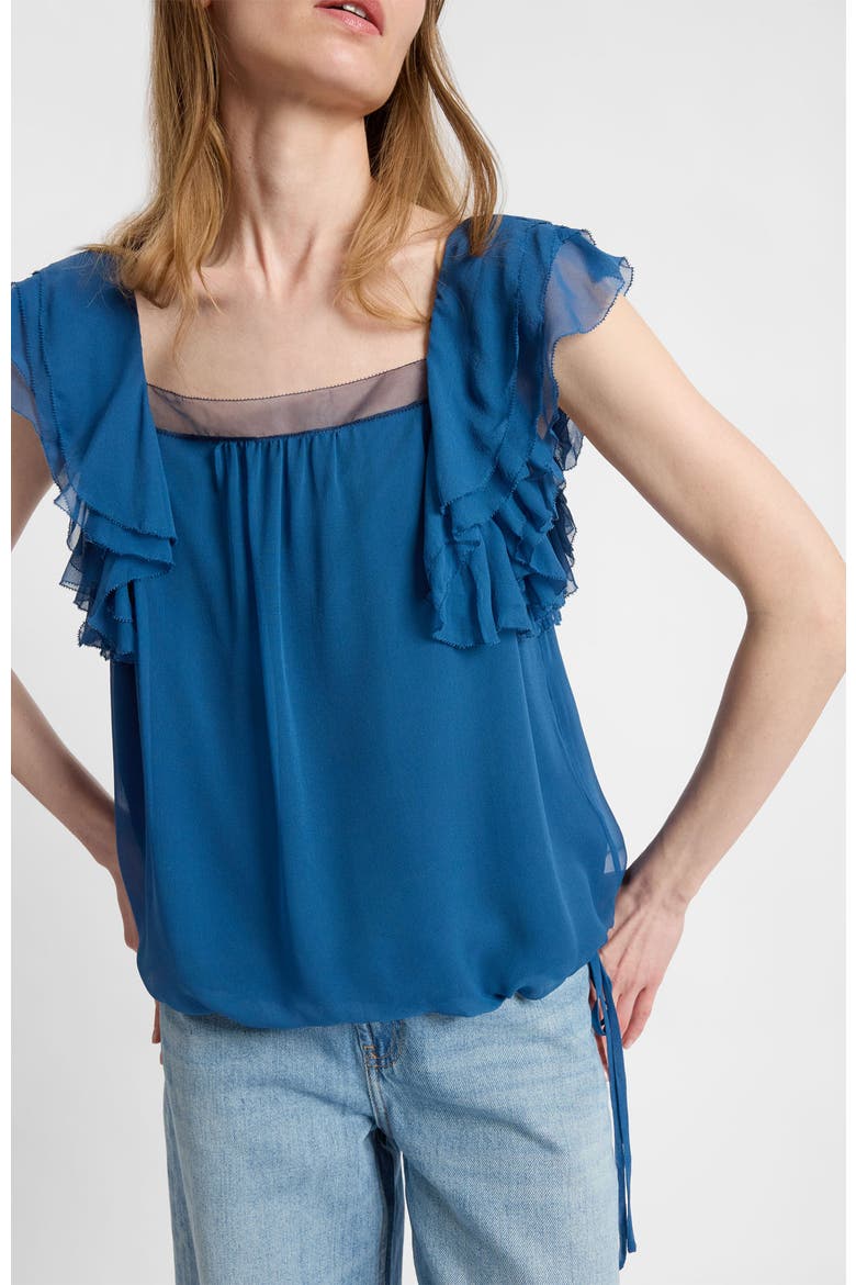 Chass Ruffle Blouse in Silk Georgette, Alternate, color, Electric Blue