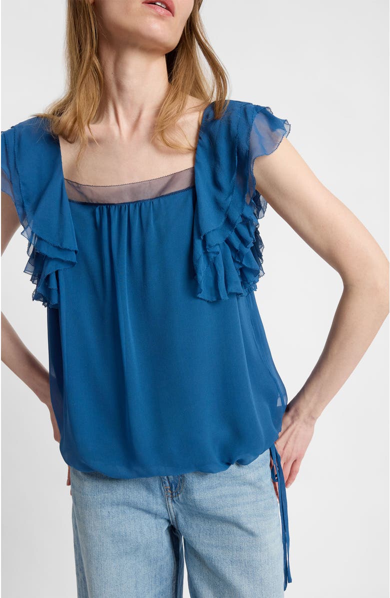 Santorelli Chass Ruffle Blouse in Silk Georgette, Alternate, color, Electric Blue