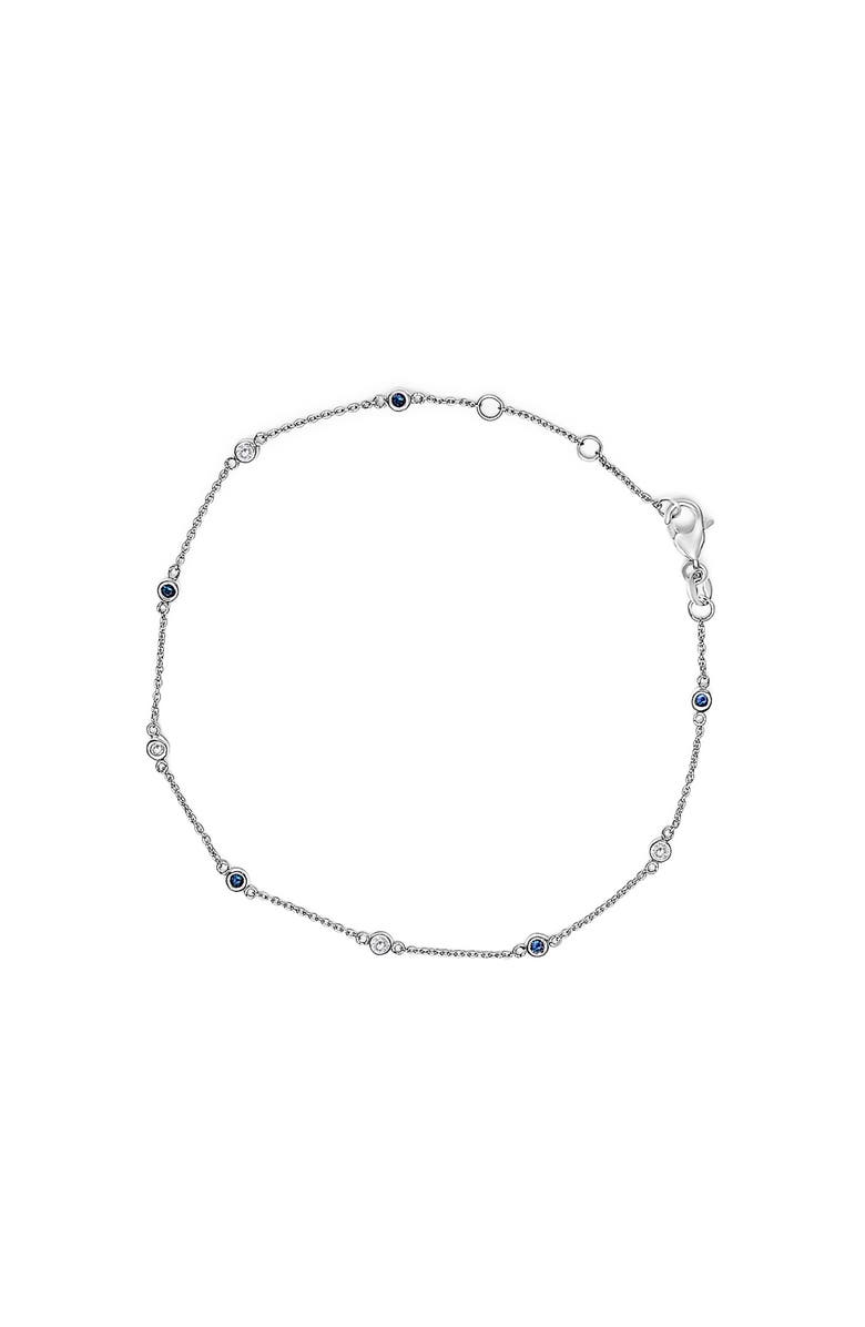 Haus of Brilliance 14K White Gold Blue Sapphire and White Diamond Bezel Station Chain Bracelet, Main, color, White