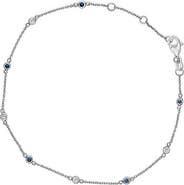 Haus of Brilliance 14K White Gold Blue Sapphire and White Diamond Bezel Station Chain Bracelet