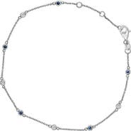 Haus of Brilliance 14K White Gold Blue Sapphire and White Diamond Bezel Station Chain Bracelet