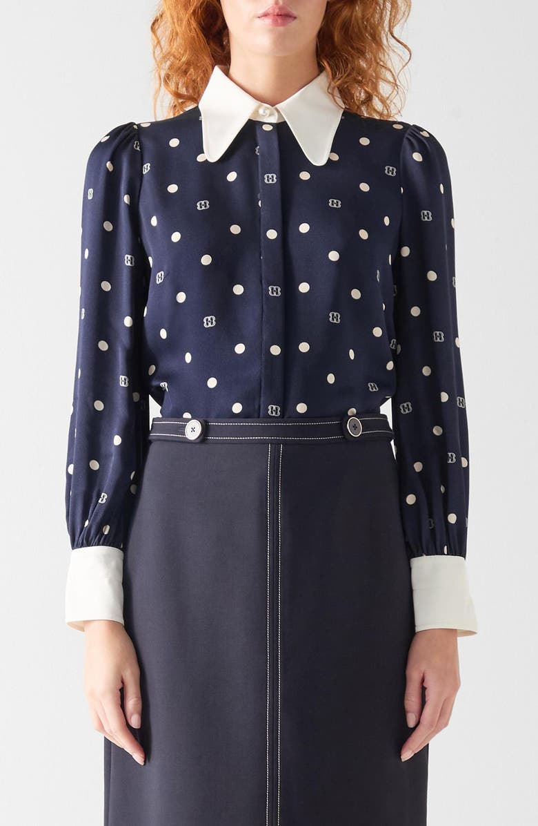 LK Bennett Sonya Logo Shirt, Main, color, Navy