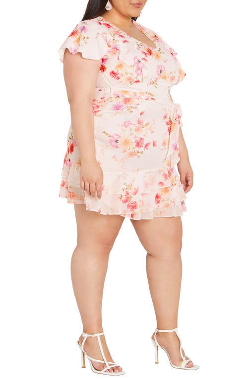 City Chic Serene Floral Tie Waist Minidress In Brown