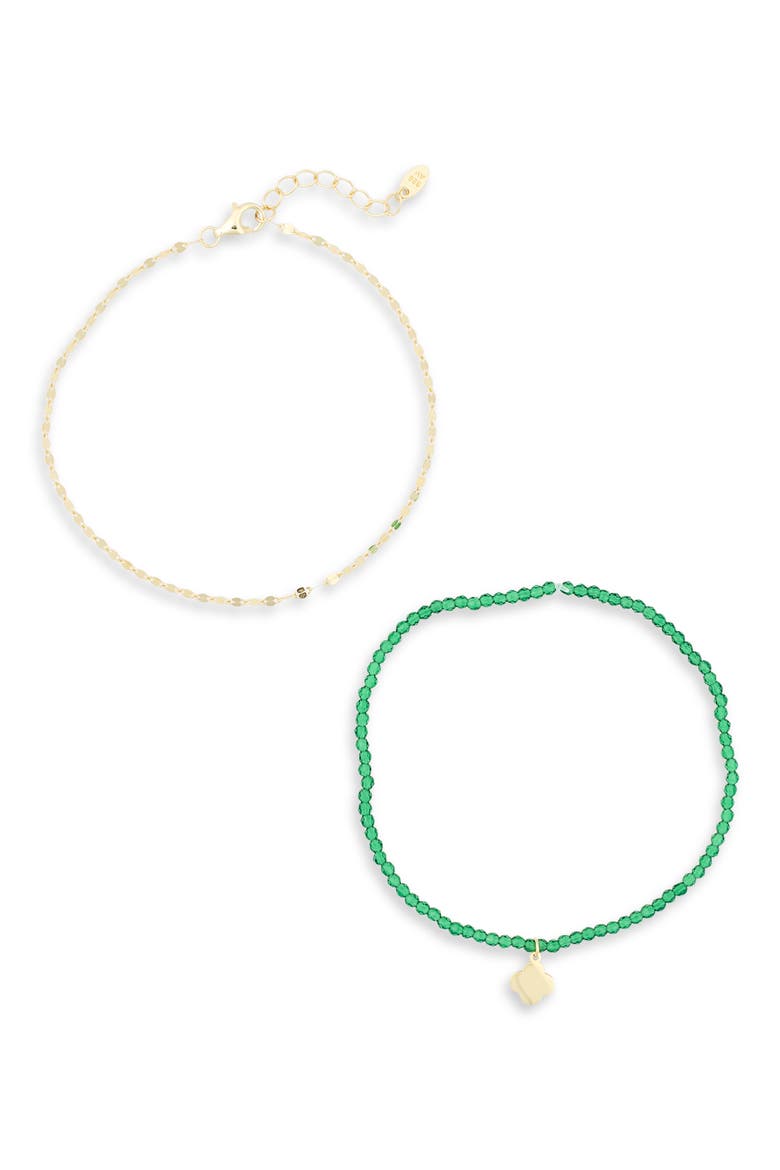 Two-Piece Heart Charm & Chain Bracelet Set, Main, color, GOLD/GREEN