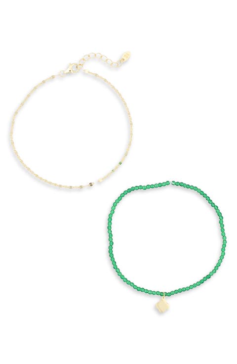 Two-Piece Heart Charm & Chain Bracelet Set