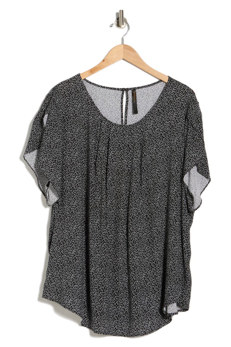 Dot Print Short Sleeve Top, Alternate, color, BLACK