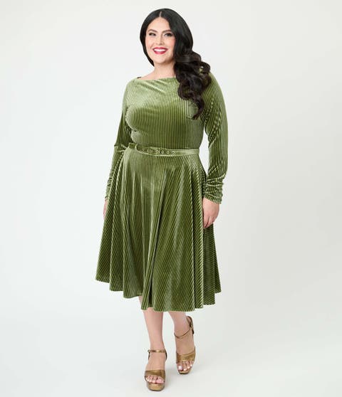 Plus Size Long Sleeve Belted Devon Swing Dress