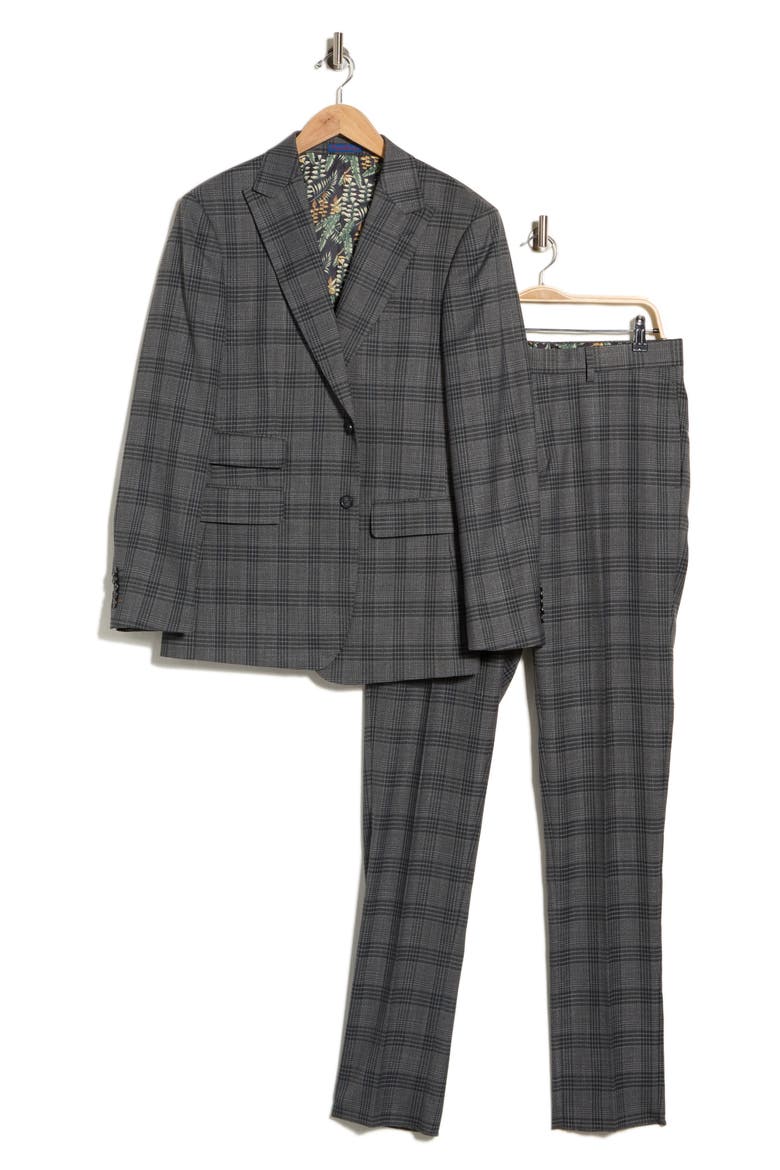 Plaid Two Button Suit, Alternate, color, GRAY