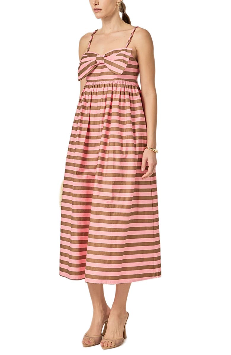 English Factory Stripe Bow Front Cotton Maxi Sundress, Alternate, color, Pink/ Brown