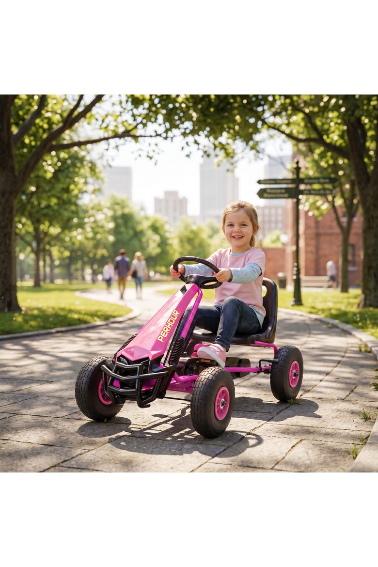 Kids 4-Wheel Pedal Go Kart, Adjustable Seat, EVA Wheels, Brake, Pink, Alternate, color, Pink