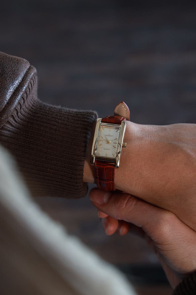 Classic Rectangular Leather Watch- 34x20MM, Alternate, color, Brown