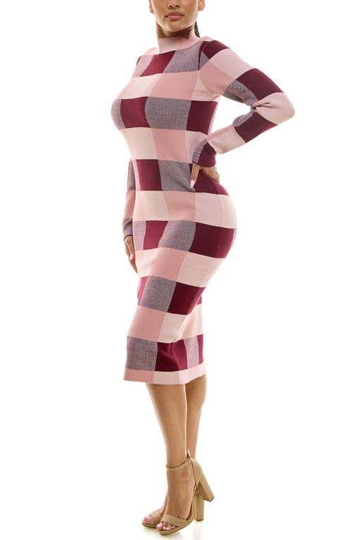 Nina Leonard Jacquard Long Sleeve Sweater Dress In Pink