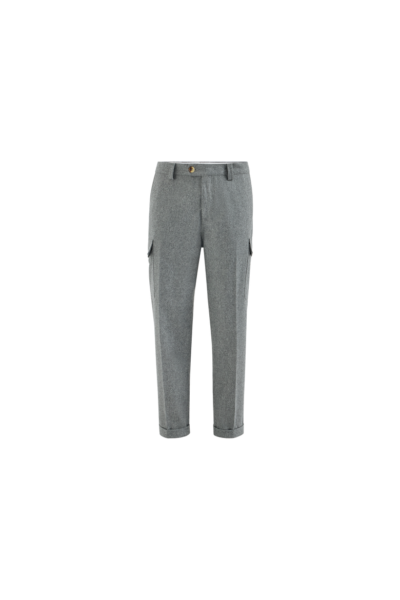 Virgin wool flannel trousers with cargo pockets, Alternate, color, Medium Grey