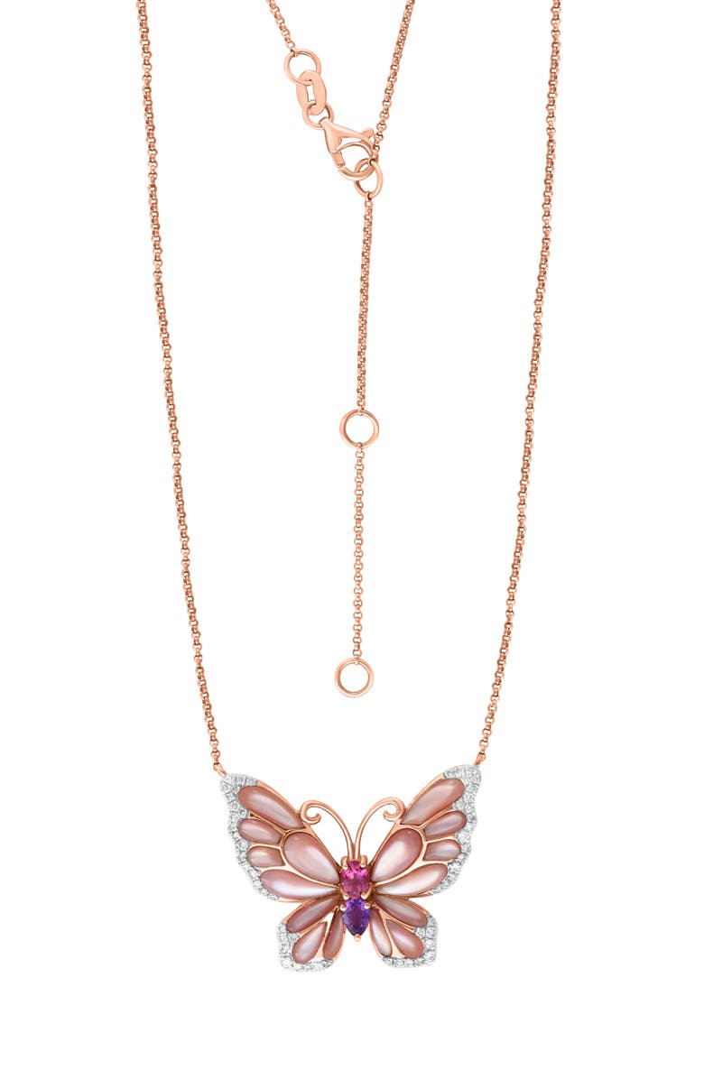EFFY 14K Rose Gold Mother-of-Pearl, Amethyst, Pink Tourmaline & Diamond Butterfly Pendant Necklace - 0.21ct., Main, color, 