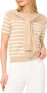Halogen® Stripe Shoulder Wrap Short Sleeve Sweater