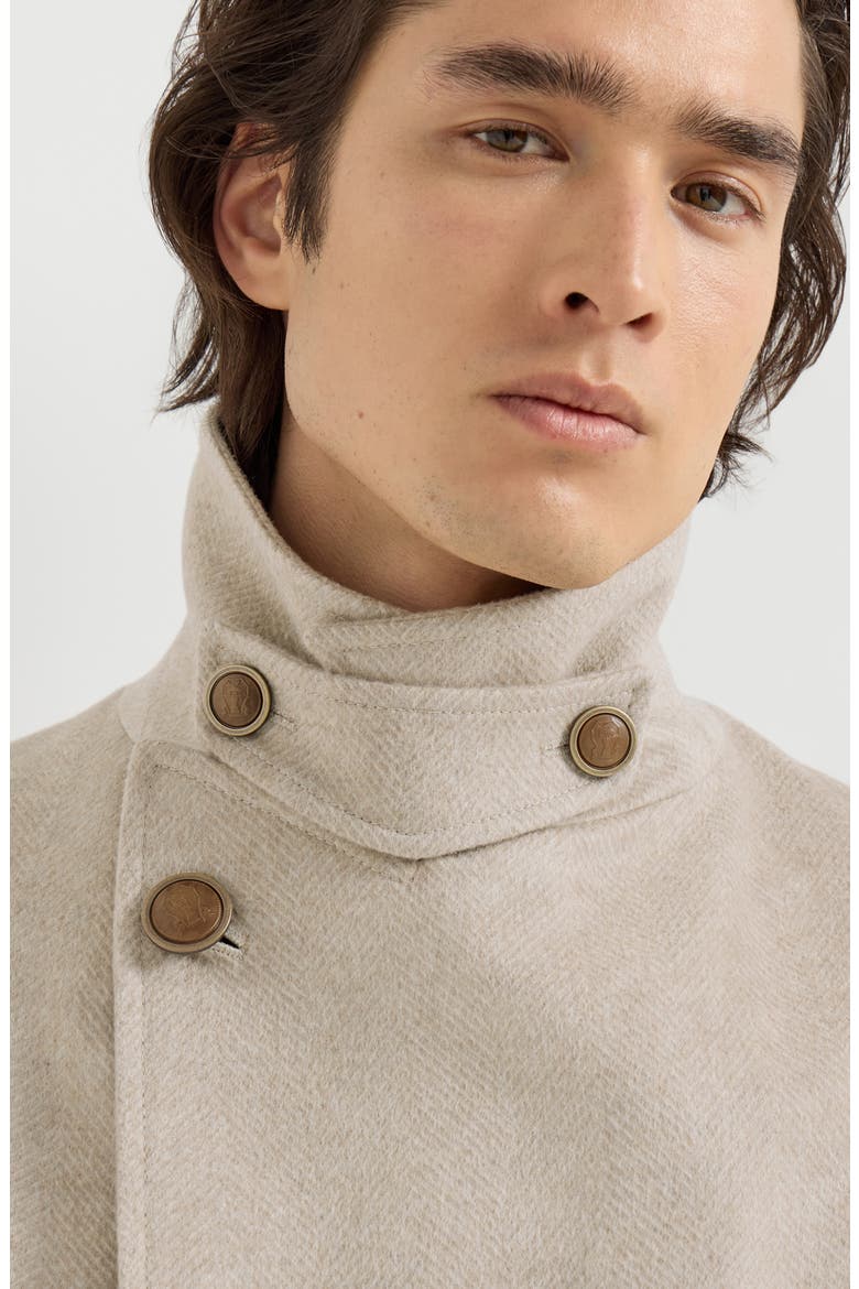 Cashmere chevron flannel four-pocket pea coat, Alternate, color, Sand