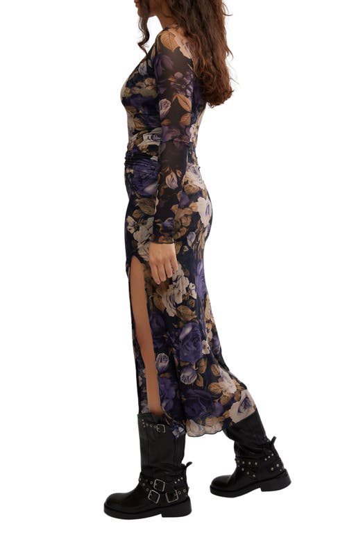 Free People Gianni Long Sleeve Stretch Mesh Body-con Dress In Denim Combo