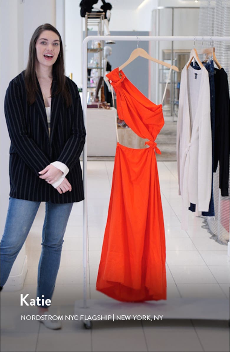 One-Shoulder Cutout Detail Linen Blend Dress, sales video thumbnail