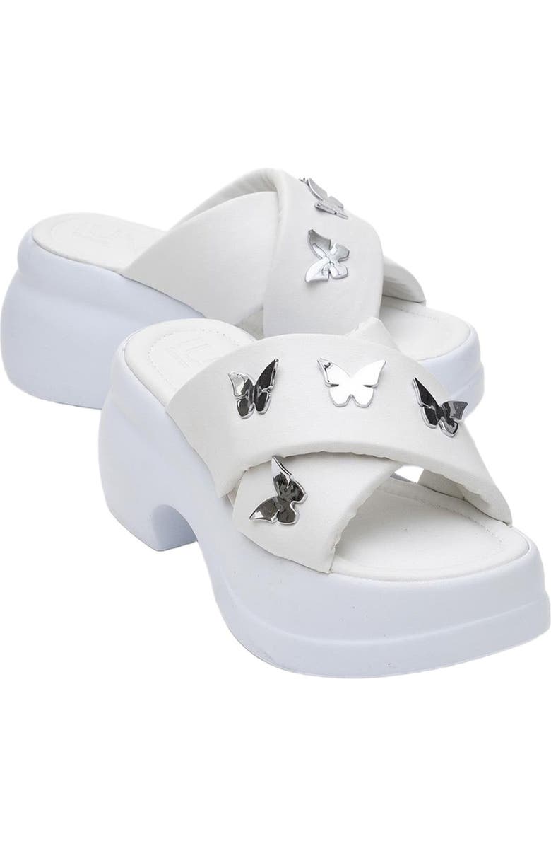 Prologue Shoes Force Butterfly-Buckle Platform Sandal, Main, color, White Faux Leather