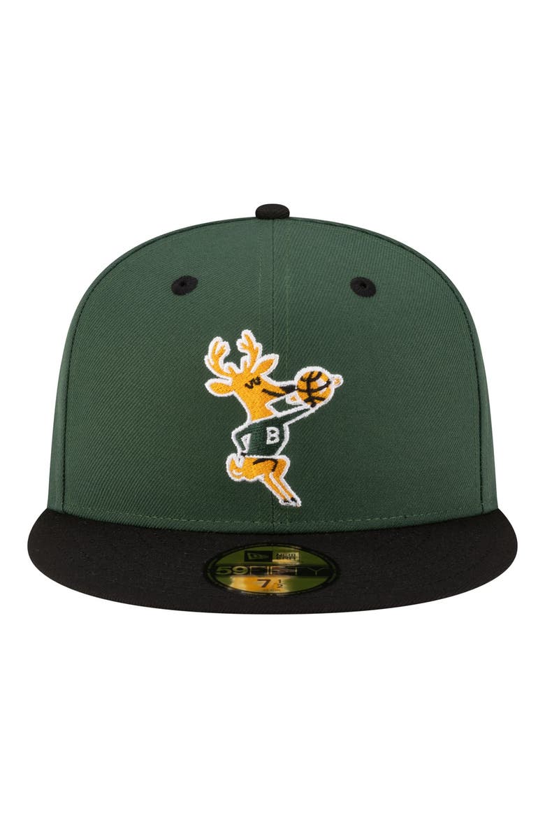 Men's New Era  Hunter Green/Black Milwaukee Bucks 80s Throwback 59FIFTY Fitted Hat, Alternate, color, Hunter Green
