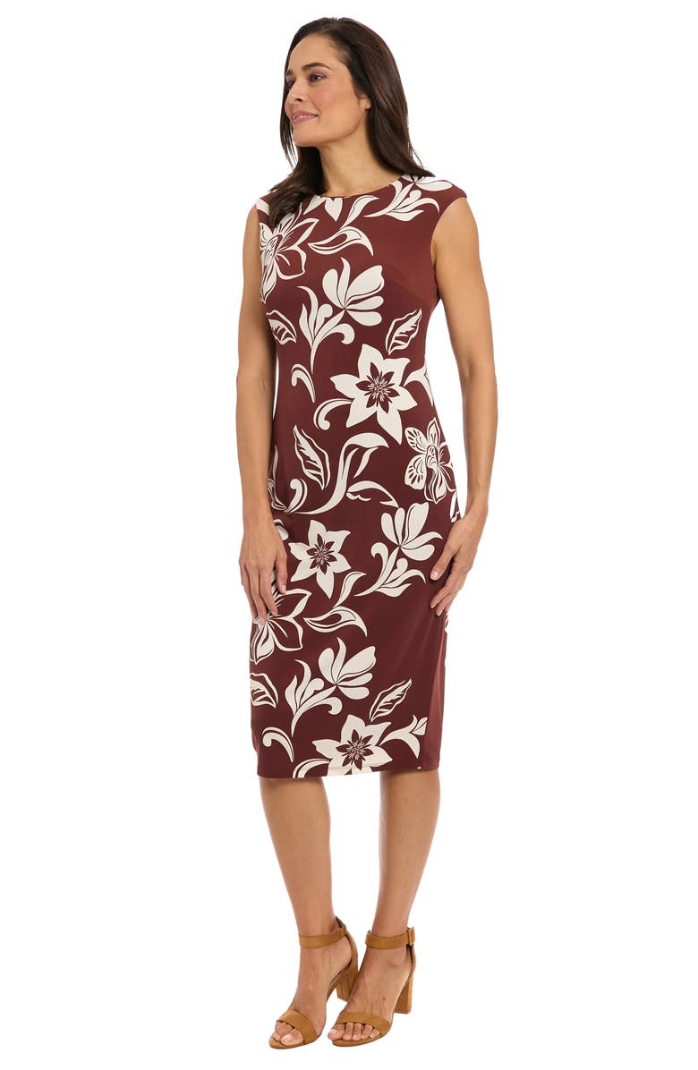 London Times Floral Sleeveless Midi Sheath Dress, Alternate, color, Brown/ Ivory