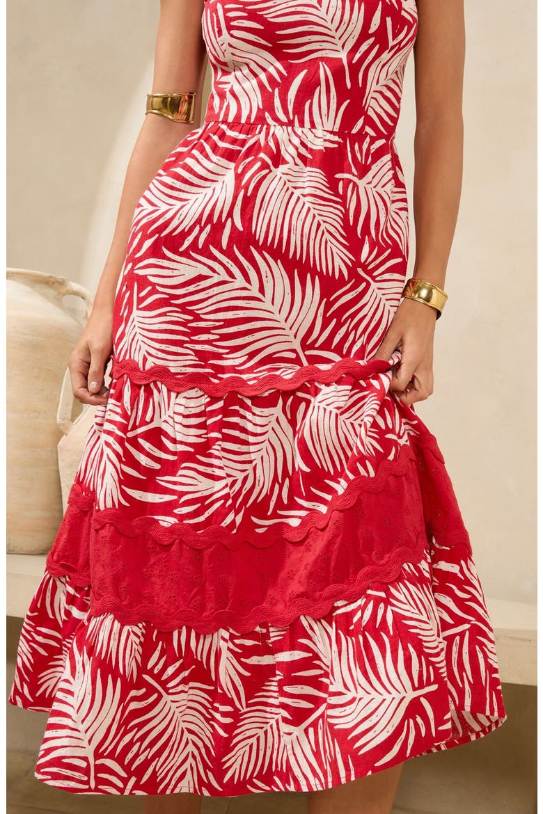 Palm Print Tiered Maxi Sundress, Alternate, color, RED