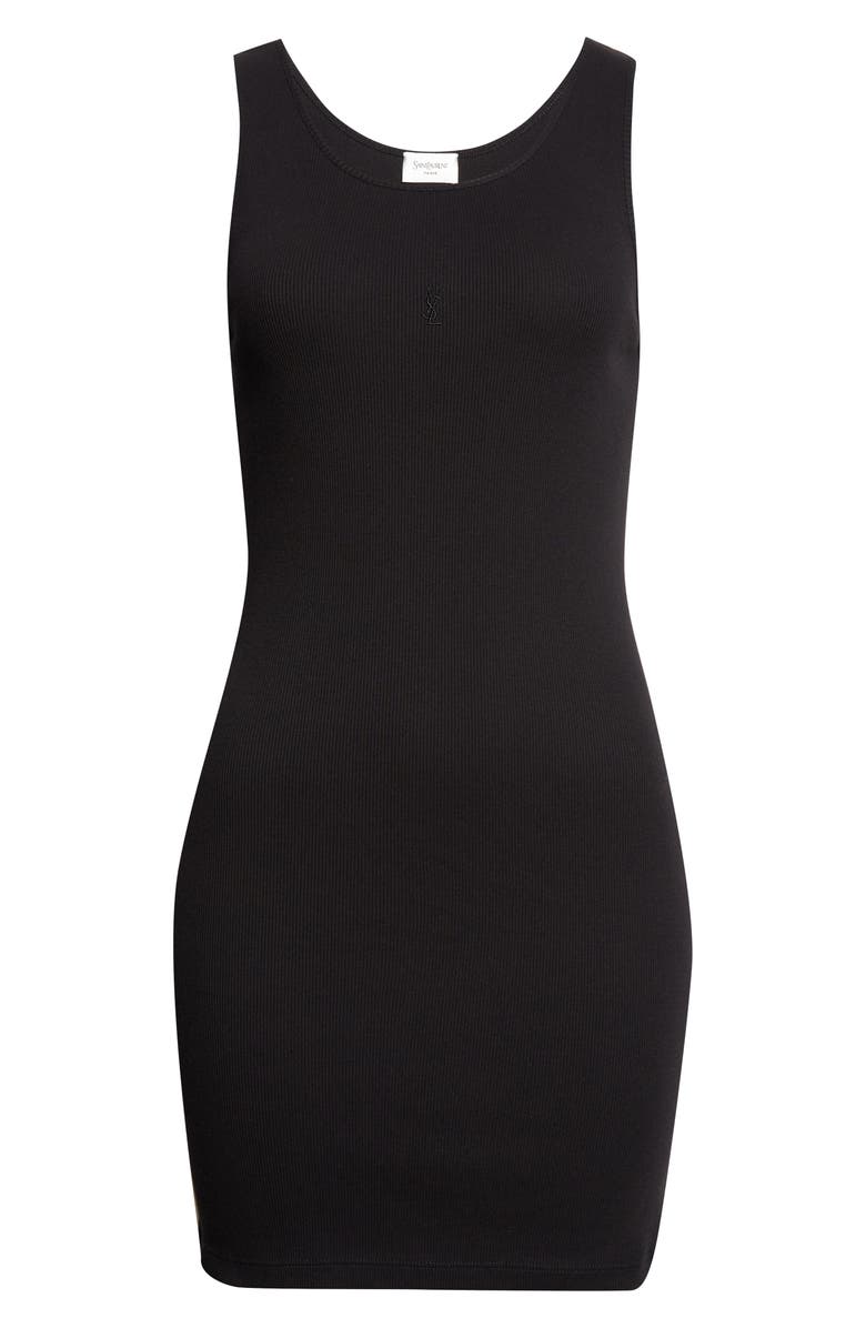 Saint Laurent Cassandre Cotton Rib Dress, Main, color, Noir