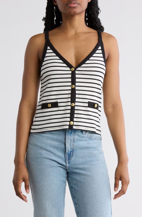Stripe Button Front Tank