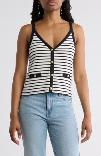Vigoss Stripe Button Front Tank In Black
