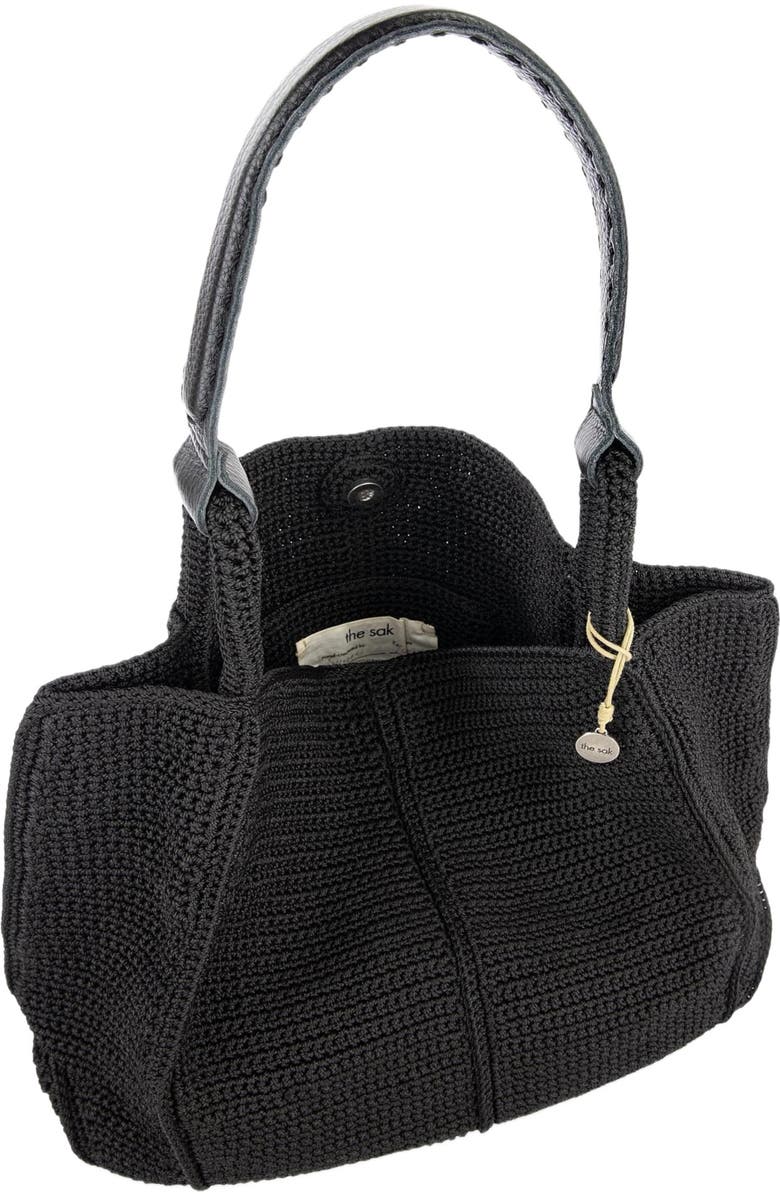 The Sak Los Feliz Large Tote Leather Bag, Alternate, color, Black Crochet