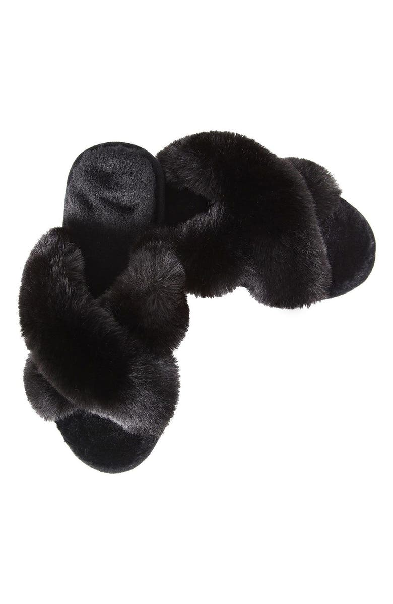 MeMoi Beverly Faux Fur Memory Foam Slipper, Main, color, Black