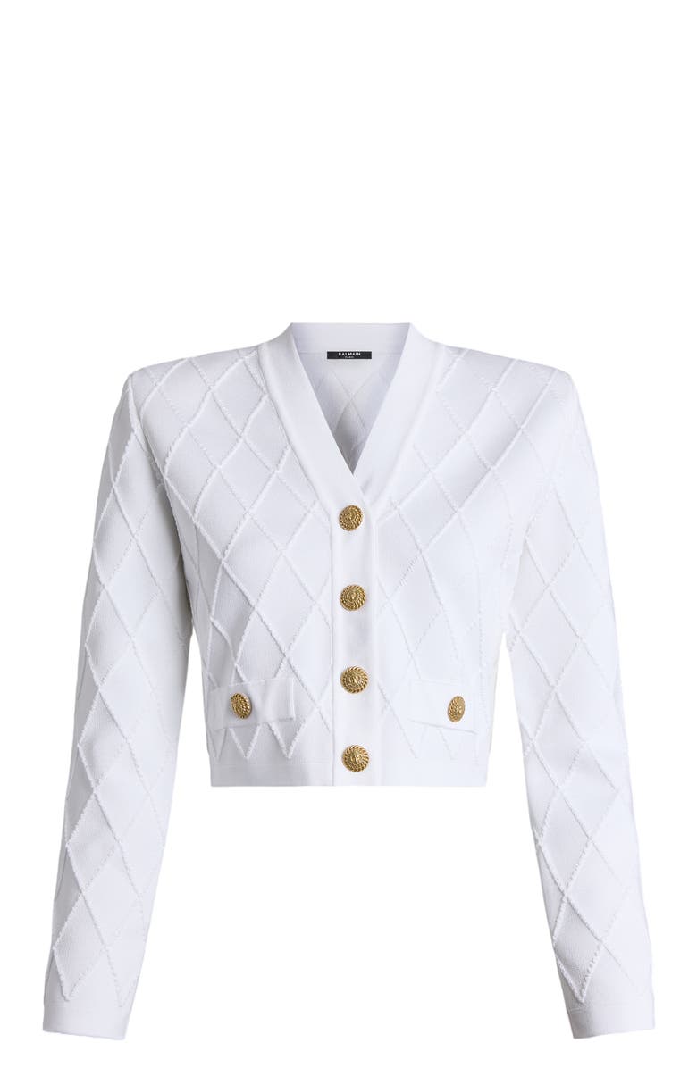 Balmain Cropped knit cardigan, Alternate, color, White