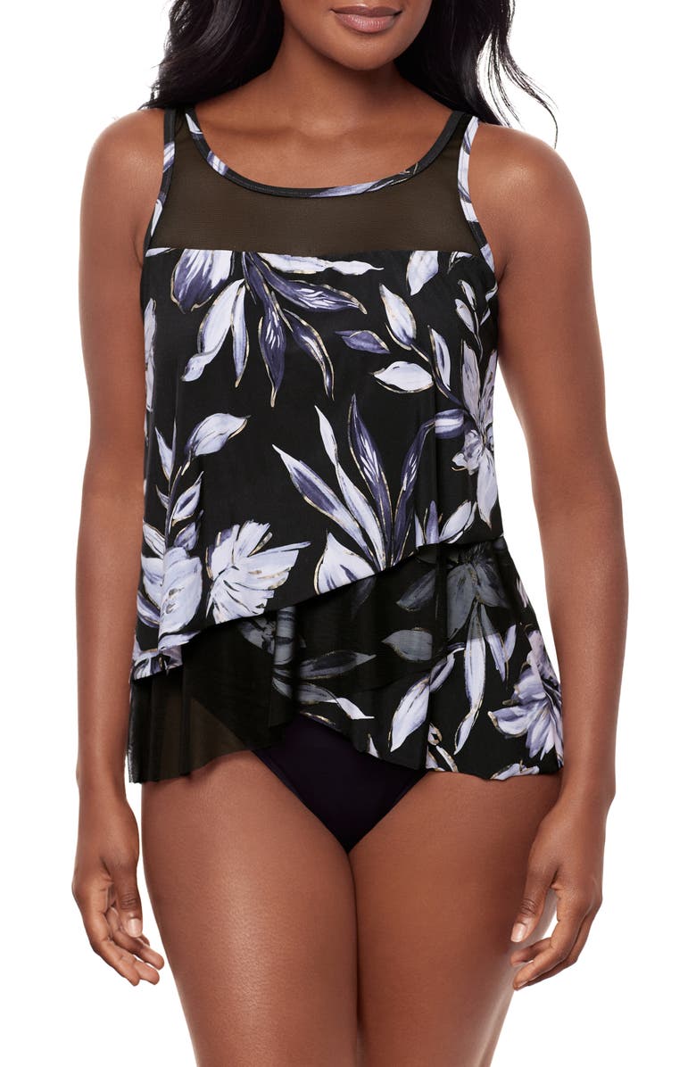 Miraclesuit<sup>®</sup> Fiore di Luna Mirage Tankini Top, Main, color, Black/White