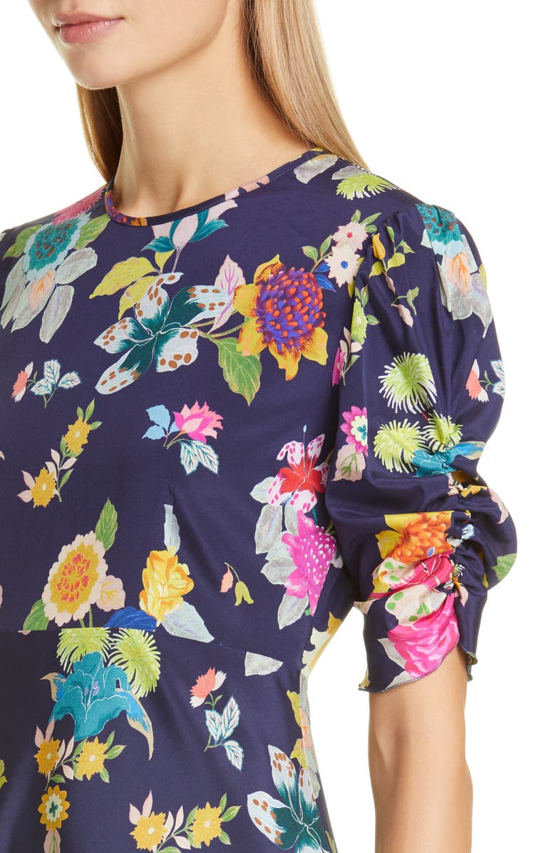 Etro Floral Print Ruched Sleeve Midi Dress, Alternate, color, 