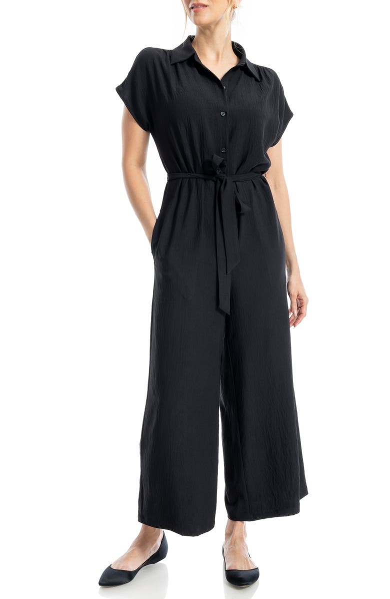 MAX STUDIO Collared Short Sleeve Tie Waist Jumpsuit, Main, color,